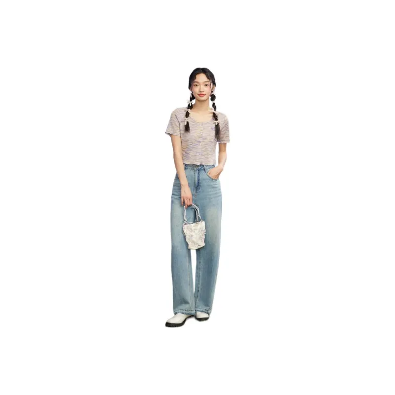 ZIHAN T Shirt Women's Purple Stripes-0