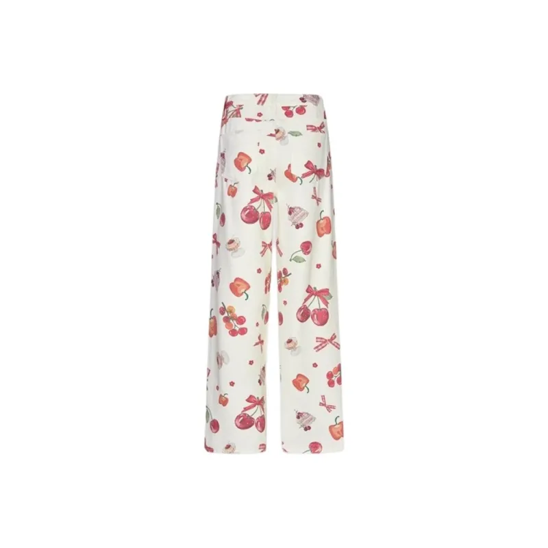 URBAN REVIVO Casual Pants Women's Red Print-1