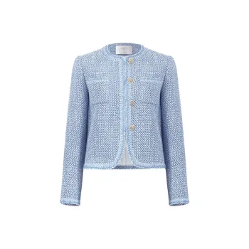 GOELIA Jackets & Coats Women's Blue White Yarn Dyed Woven