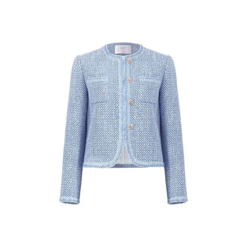 GOELIA Jackets & Coats Women's Blue White Yarn Dyed Woven-0