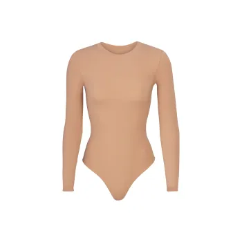 Skims Swim Long Sleeve One Piece Ochre