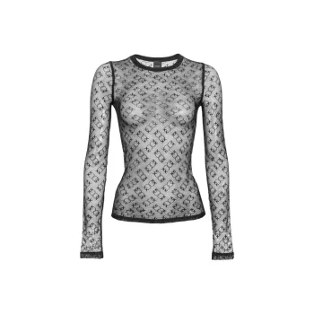 PINKO Monogrammed Sheer Lace Long Sleeved Top