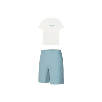 FILA Casual Sportswear Men Clothing Sets Cloud White Top+Lark Blue Shorts
