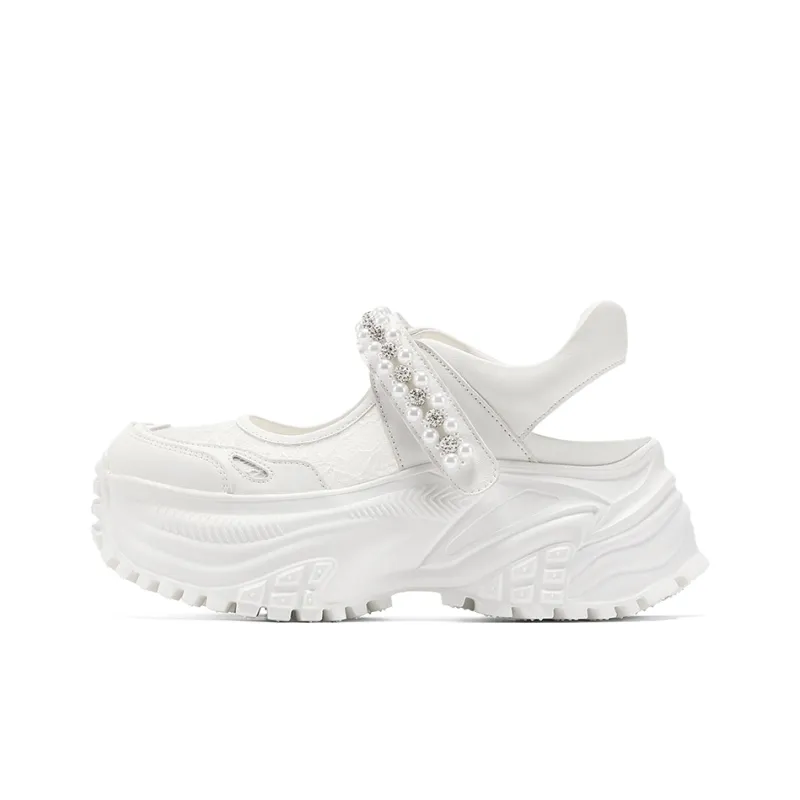 GG CC Fashion Mary Jane Casual Chunky Slippers Women's White-0