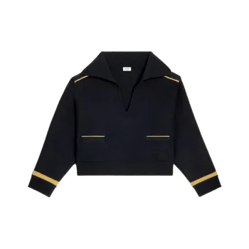 CELINE Cropped Military Vareuse Wool Triomphe Embroidery Jacket Navy
