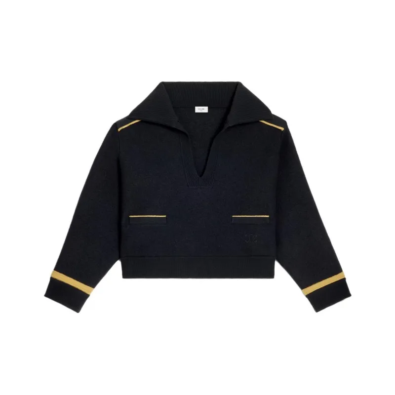 CELINE Cropped Military Vareuse Wool Triomphe Embroidery Jacket Navy-0