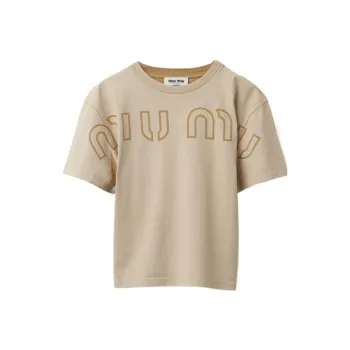 MIU MIU SS23 Drop Shoulder Sleeve T Shirt Women's Khaki