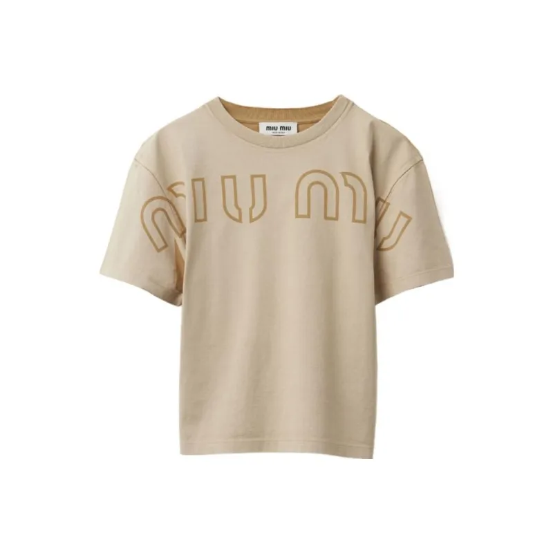MIU MIU SS23 Drop Shoulder Sleeve T Shirt Women's Khaki-0