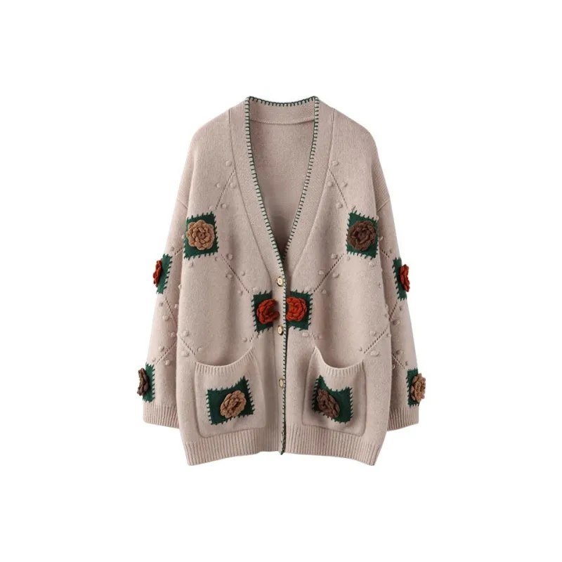 MAIGRE SIMHAT Cashmere Sweater Women's Rice Apricot + Flowers-0