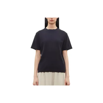LA GARCONNE Solid Color Crew Neck Straight Fit Short-Sleeved T-Shirt Women's Marine Blue