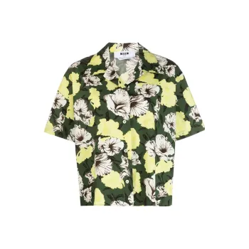 MSGM Floral Print Collared Button-Up Shirt