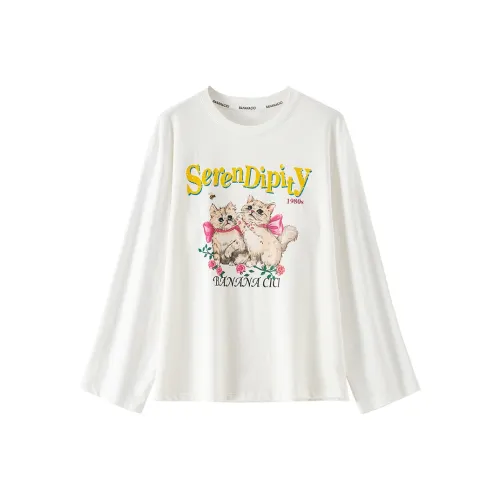 BANANA CICI Drop Shoulder Sleeve T Shirt Women's White