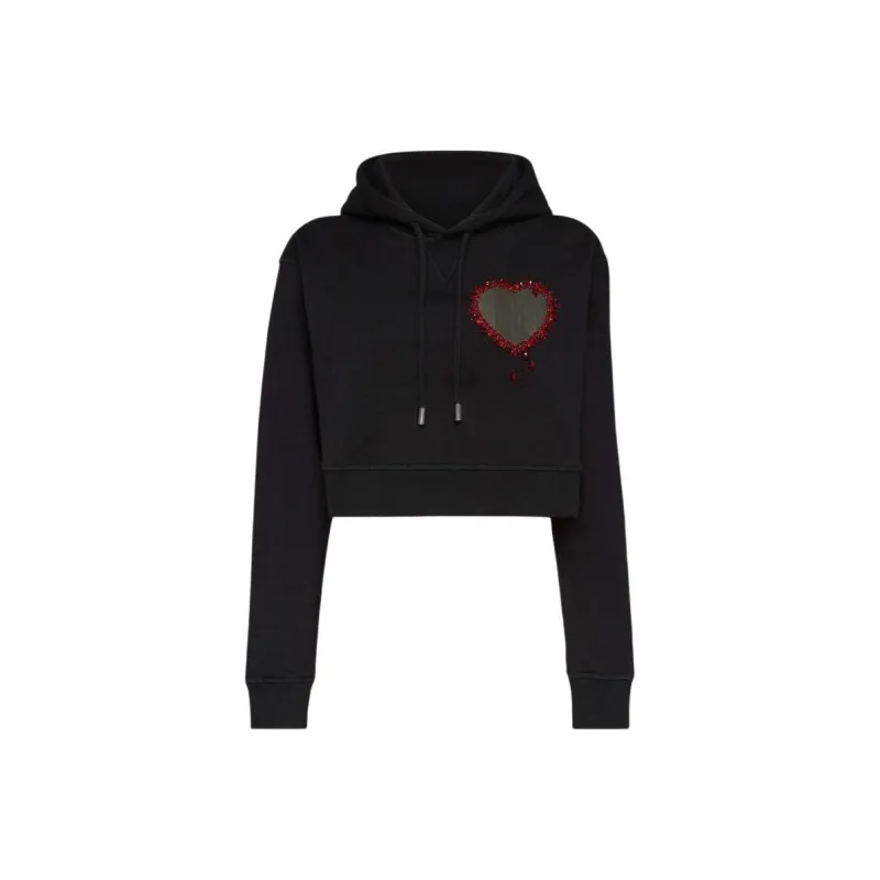 DSQUARED 2 Embellished Heart Cropped Cool Fit Hoodie-0