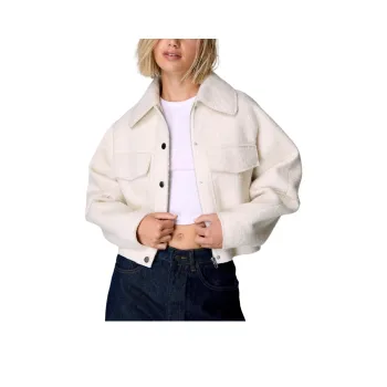 NASTY GAL Textured Wool Blend Trucker Jacket Jackets Coats Women's Cream
