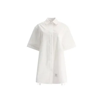 THOM BROWNE Logo Patch Button Up Shirt Dress