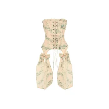 Selkie Collection SS24 Strapless Top Women's Dark Yellow With Country Green Leaf Print