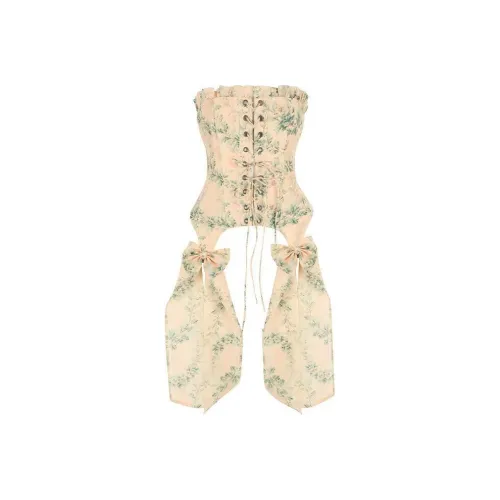 Selkie Collection SS24 Strapless Top Women's Dark Yellow With Country Green Leaf Print