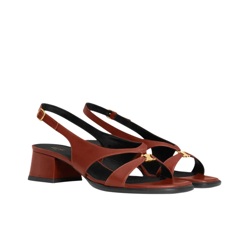 CELINE Triomphe One Strap Sandals 4cm Women's Rusty Red-2