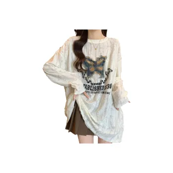 ABCMININ Drop Shoulder Sleeve T Shirt Women's Ecru