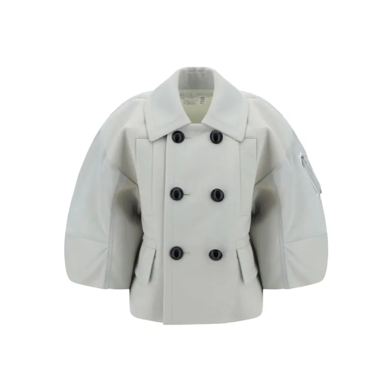 Sacai Wool Melton X Nylon Twill Jacket 'Ecru/Grey'-0