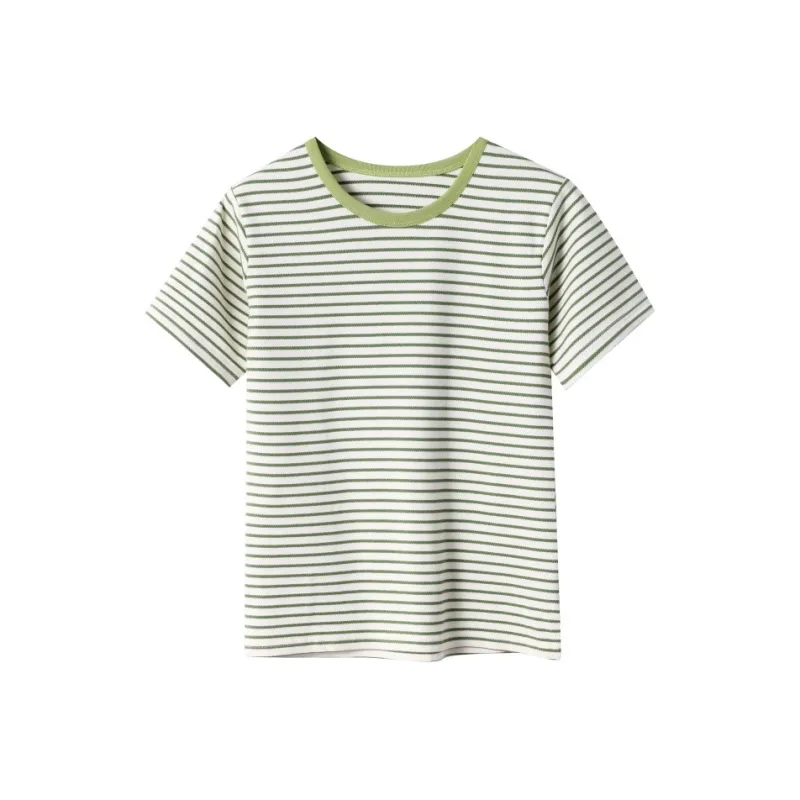 Huagaa T Shirt Women's Green Stripes-0
