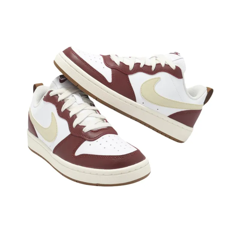 Nike Court Borough Anti Slip Wear Resistant Low Top Kids' Skateboarding Shoes White Red Unisex-3
