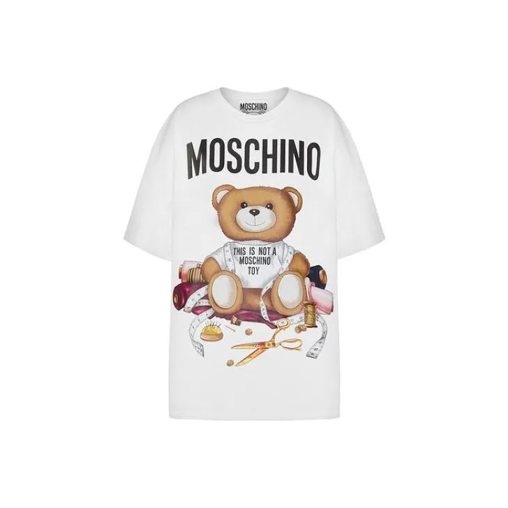 MOSCHINO SS23 Drop Shoulder Sleeve T Shirt Women's White-0