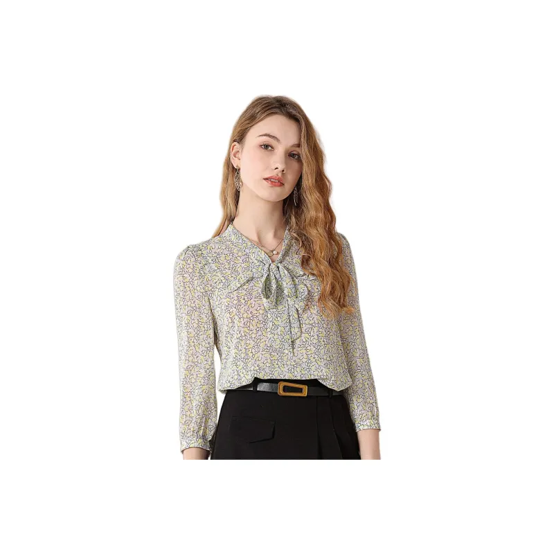 FENHONGMALI Shirt Women's Yellow Flower-0