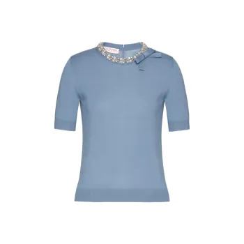 Valentino Embellished Fine Knit Crewneck T Shirt