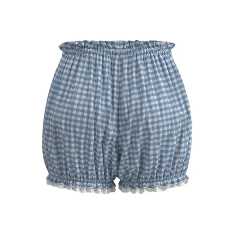 URBAN REVIVO Casual Shorts Women's Sky Blue Plaid-1