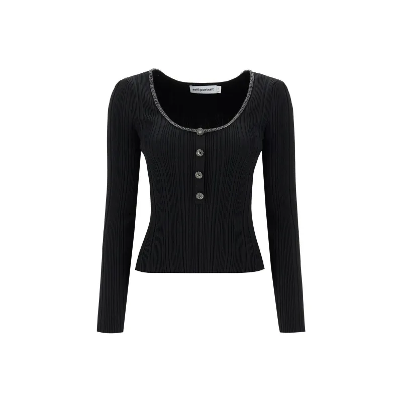 Self-portrait Embellished Knitted Top-0