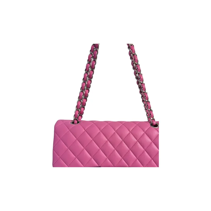 CHANEL Classic Flap CF21K Winter Lambskin One Shoulder Handbag, Crossbody Bag Medium Size Women's Vibrant Pink-4
