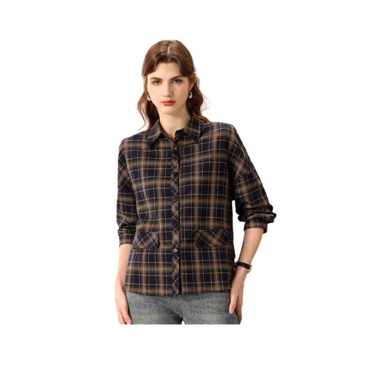 FENHONGMALI Shirt Women's Yellow Plaid-0