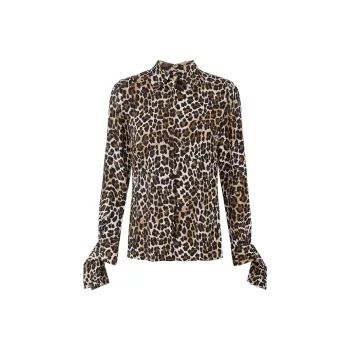 Elisabetta Franchi Ribbon Cuffs Animalier Printed Georgette Blouse
