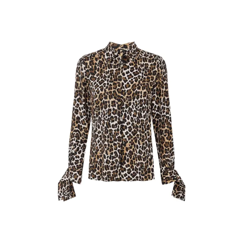 Elisabetta Franchi Ribbon Cuffs Animalier Printed Georgette Blouse-0