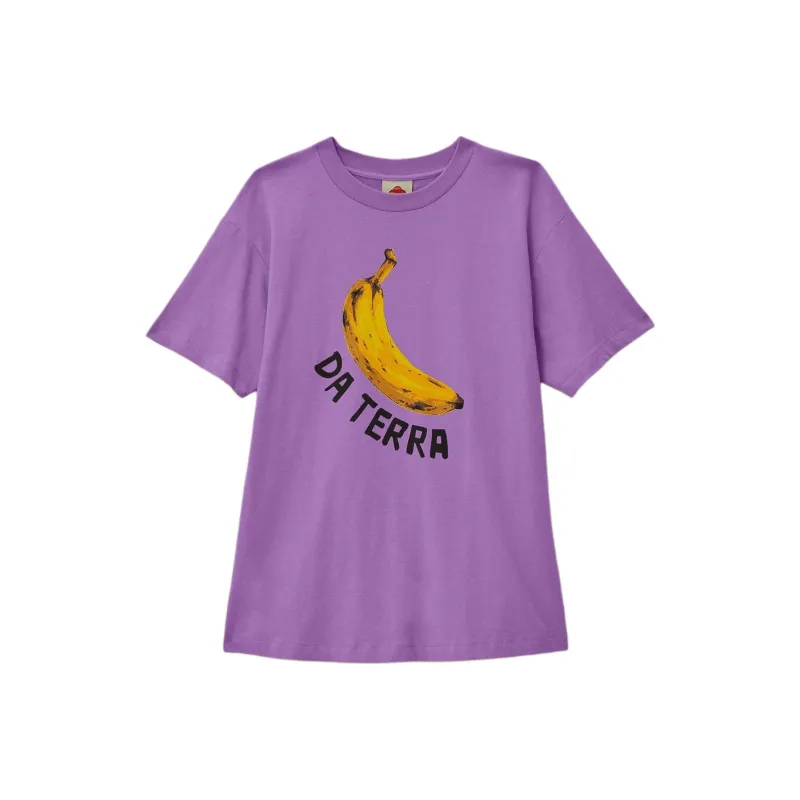 FARM RIO Letter Banana Patterned Print Crew Neck Short-Sleeved T-Shirt Women's Light Purple-0