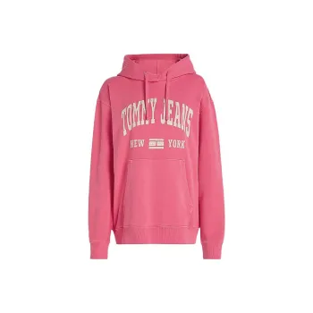 Tommy Hilfiger Varsity Logo Washed Relaxed Fit Hoody Sweatshirt Women's Pink
