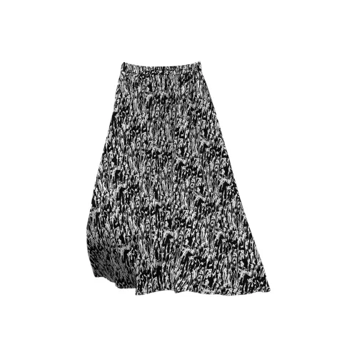 TOUCH Casual Long Skirt Women's Black And Beige Pattern