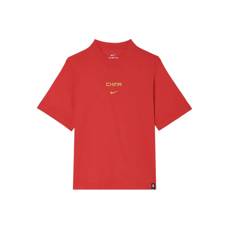 Nike "CHINA TEAM" Women's Retro Sporty Drop Shoulder T-Shirt Red-0