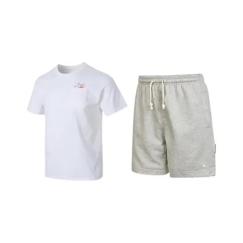 Nike Casual Sportswear Men Clothing Set White Top+Gray tiered shorts