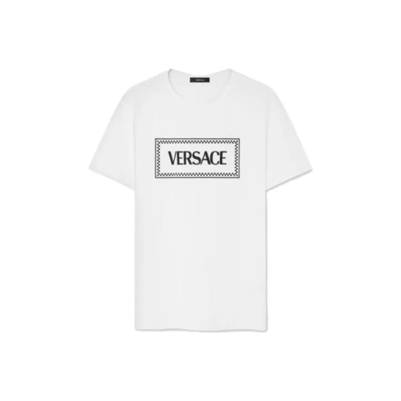 VERSACE Logo Embroidered T Shirt 'White/Black'-0