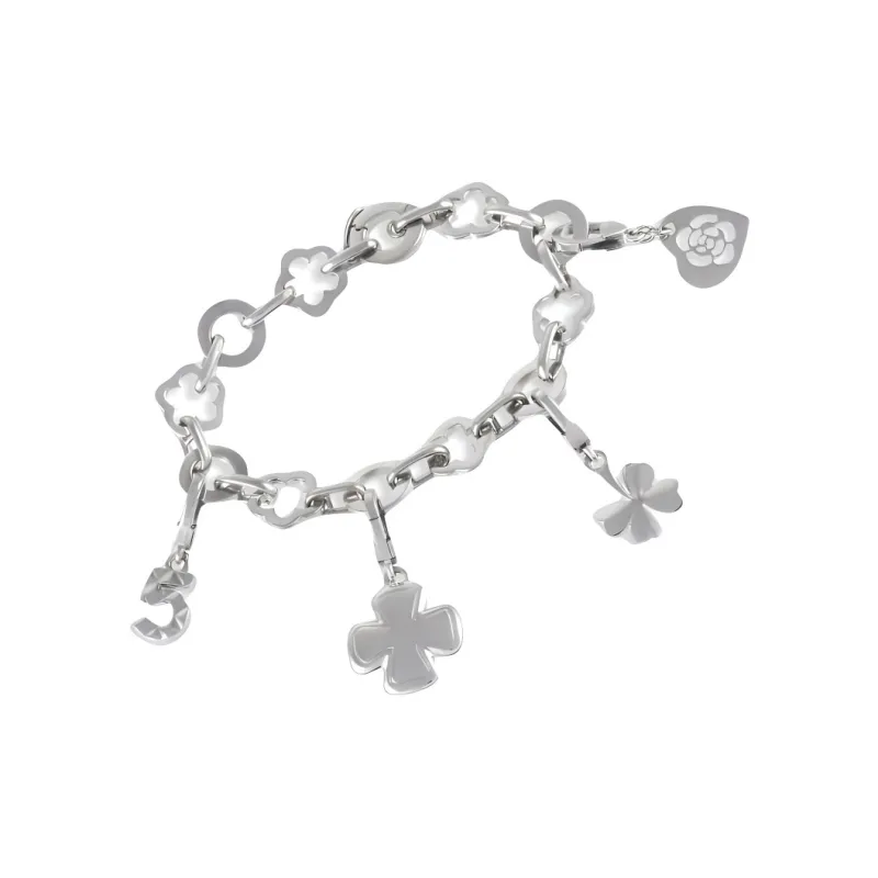 CHANEL 18K White Gold Four Charm Bracelet-0