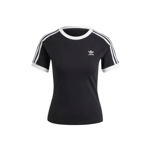 Adidas Women's 3 Stripes Slim Raglan T Shirt Black Melange