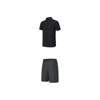 FILA Casual Sportswear Men Clothing Sets Pitch Black Short Sleeved+Deep Ink Gray Shorts