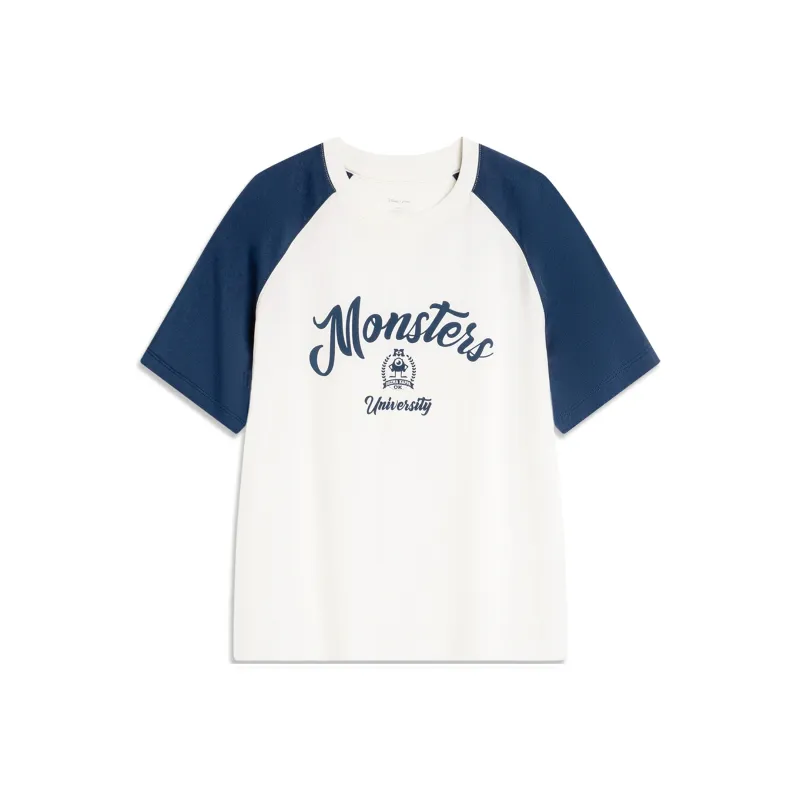 LiNing x DISHINIGUAISHOUDAXUELIANMING Sports Life Collection T Shirt Women's Ivory/Dark Simple Blue-0