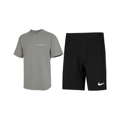 Nike Casual Sportswear Unisex Set Gray Green Top+Black tiered shorts