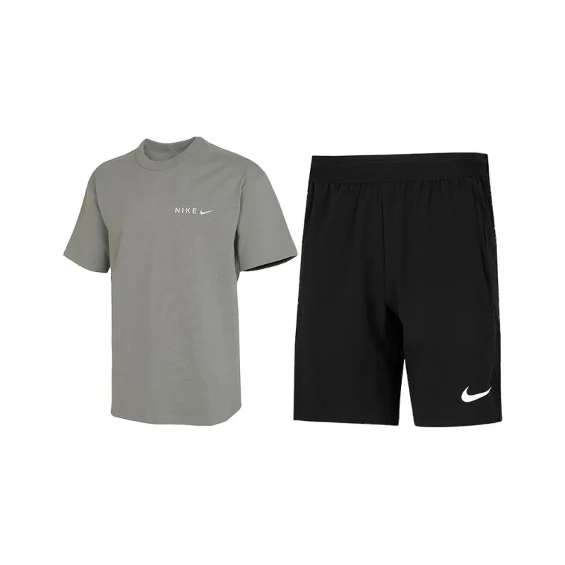 Nike Casual Sportswear Unisex Set Gray Green Top+Black Shorts-0