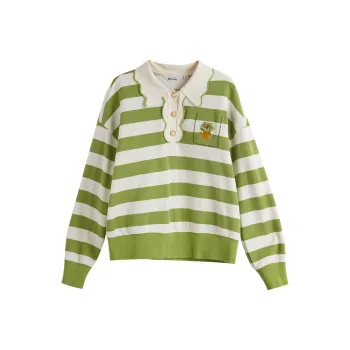 Olrain Sweatshirts Women's Green White Stripes