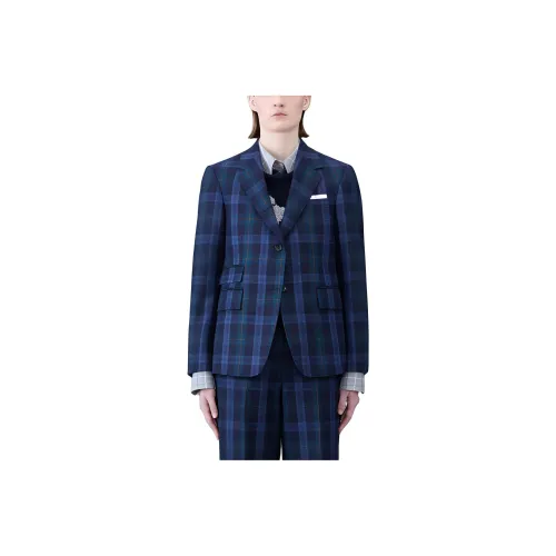 THOM BROWNE· Tartan Flannel Ticket Pocket Sport Coat Jackets Coats Women's Blue