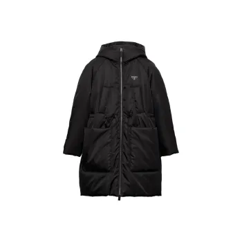 PRADA Logo Plaque Padded Zipped Long Coat